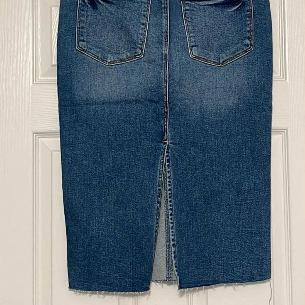 NWT Judy Blue High Rise Raw Hem Mid Length Denim Skirt Size LARGE Med Blue - Picture 5 of 10